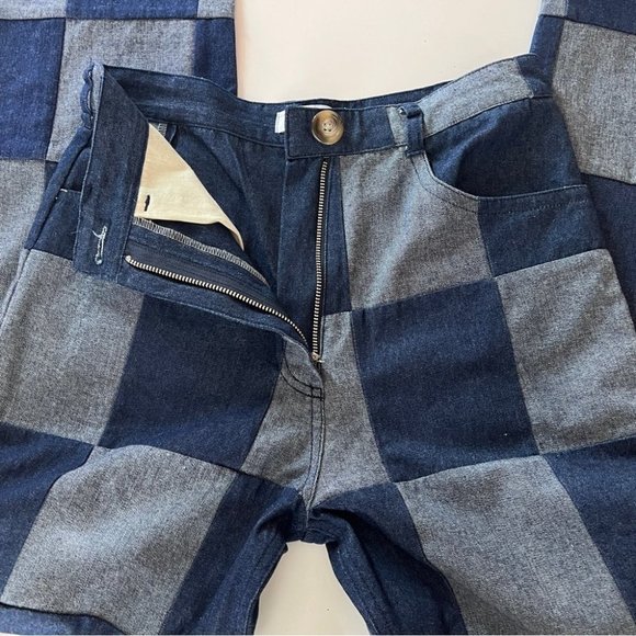 Checkered Jeans High Rise Straight Denim - Picture 8 of 16